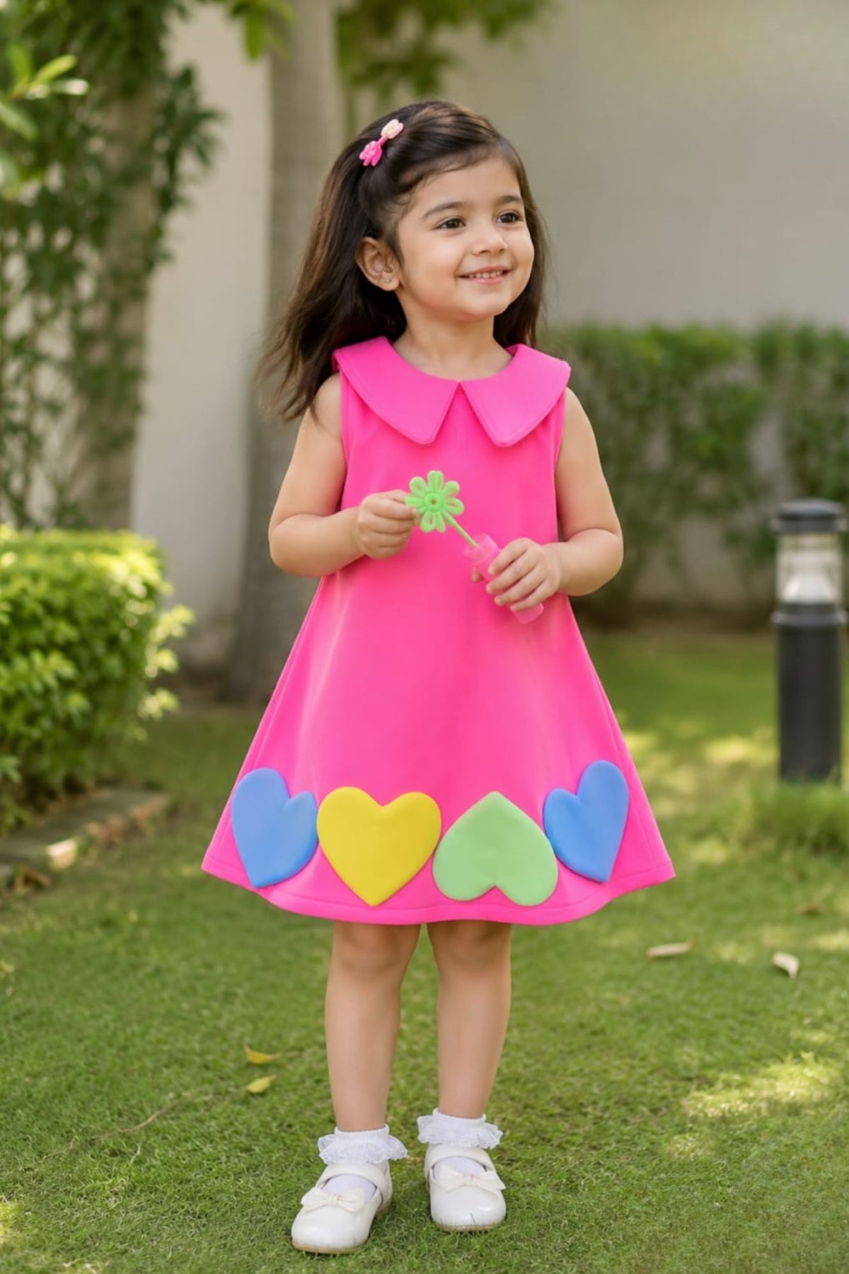 Girls Pink Heart Applique Party Frock
