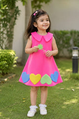 Girls Pink Heart Applique Party Frock