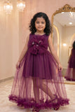 Wine Party Frock with Oversized Floral Appliqué For Girls