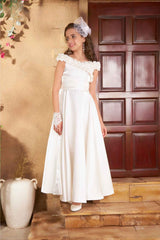 Stylish White Satin Partywear Gown For Girls