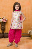 Rani Pink and Cream Printed Patiala Set with Dupatta For Girls
