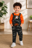 Orange T-Shirt with Camouflage Dungaree Set