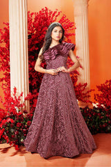 Elegant Wine Partywear Gown For Girls