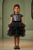 Girls Black Party Wear Frock with Sequin Embellishments