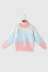 Pink Polo Neck Pullover With Bow Embellished For Girls