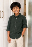 Boys Dark Green Full Sleeve Casual Shirt
