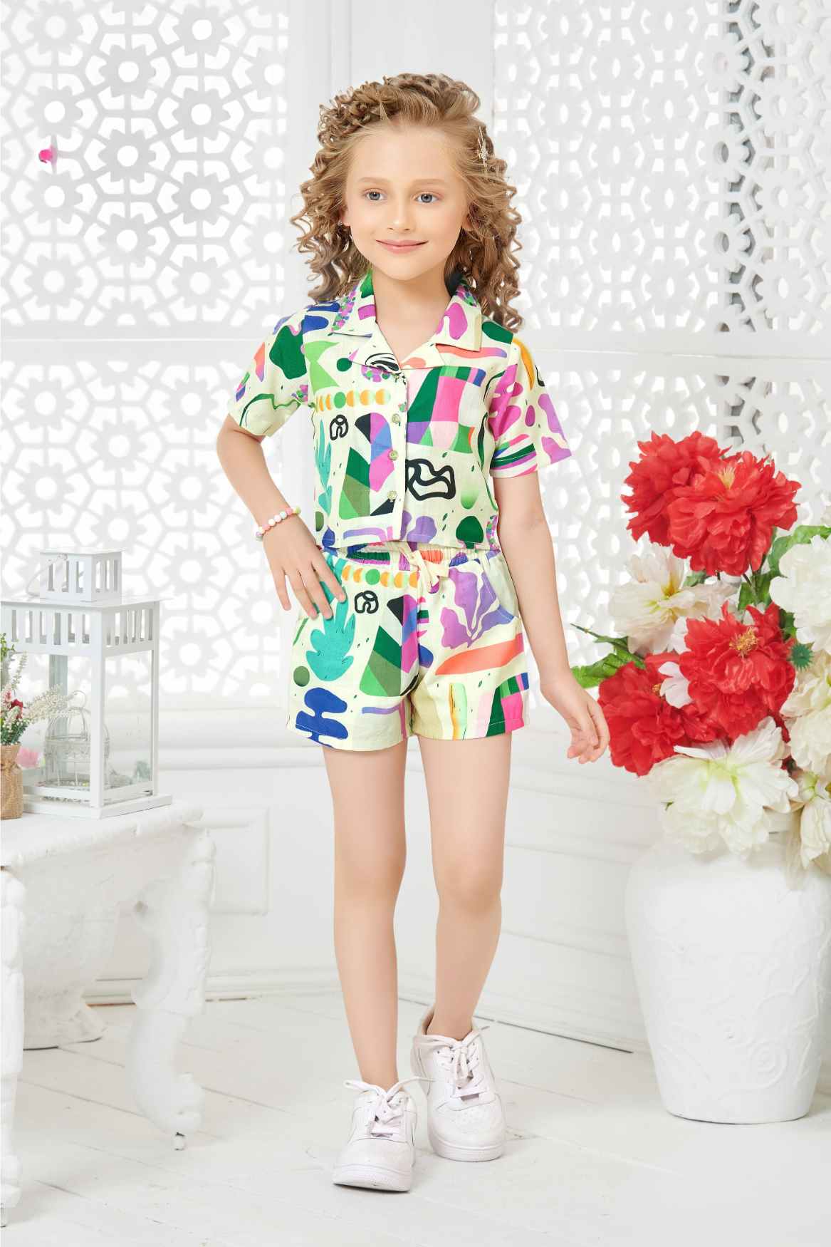 Vibrant Multicolor Printed Co-ord Set For Girls