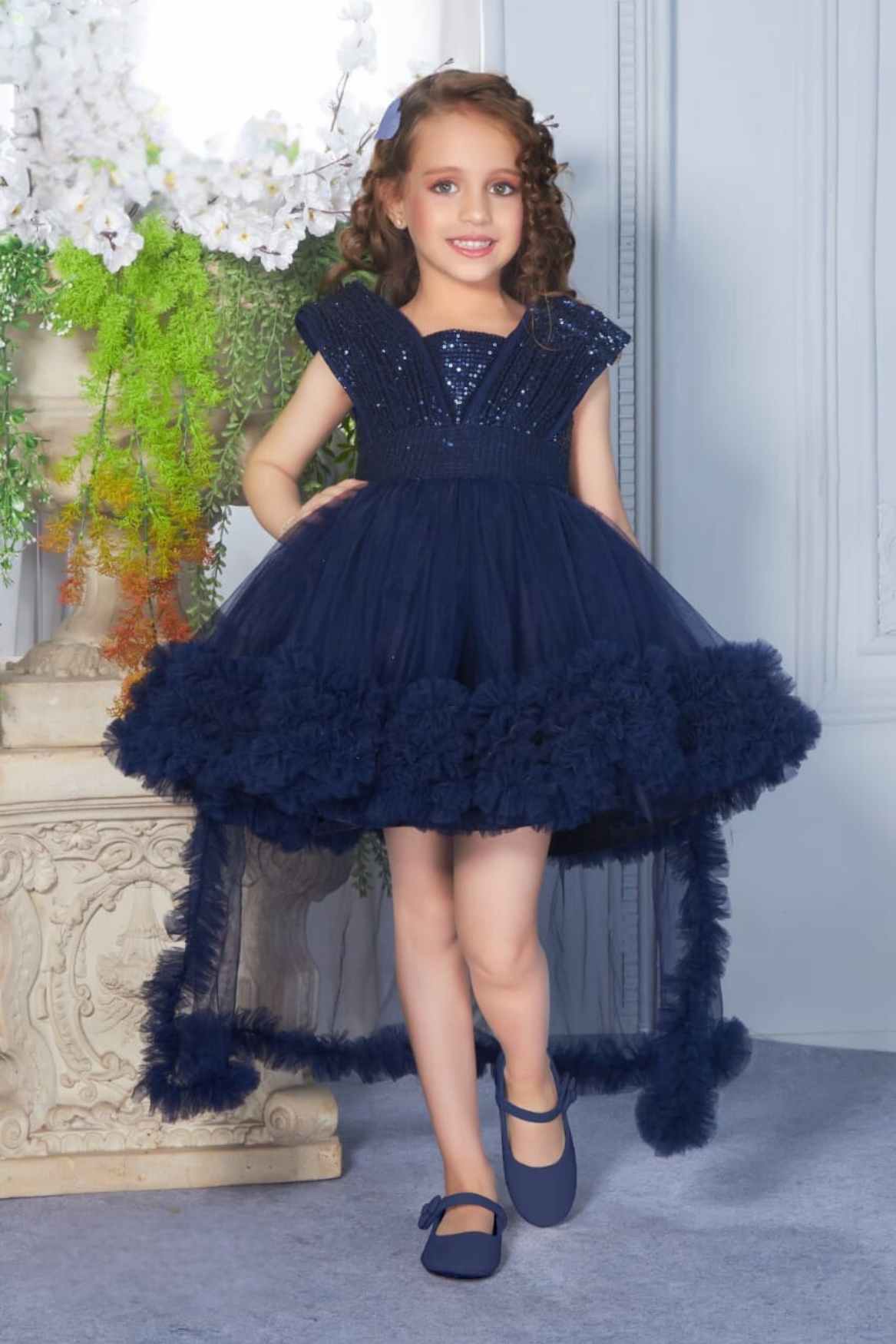 فستان حفلات أزرق من تصميم ترتر للبنات