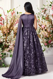 Purple Sequin Party Gown with One-Shoulder Cape & Floral Appliqué For Girls