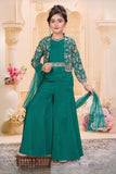 Teal Green Embroidered 3-Piece Palazzo Set for Girls