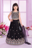 Elegant Black Embroidered Lehenga Choli with Dupatta For Girls