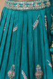 Girls Rama Green Embroidered Lehenga Choli Set with Dupatta