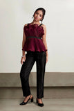 Metallic Maroon  Pleated Top with Pants For Girls