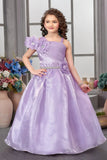 Elegant  Lavender Pleated & Floral Embellished Gown For Girls