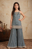 Blue Designer Embroidered Palazzo Set For Girls