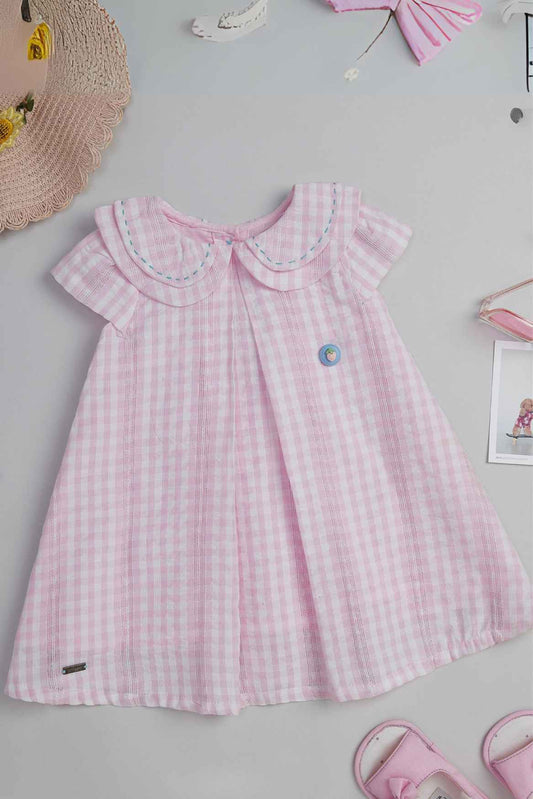 Pink Checked Cotton Casual Frock For Girls