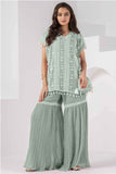 Girls Pista Green Embroidered Palazzo Set