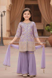 Lavender Embroidered Sharara Set With Dupatta For Girls