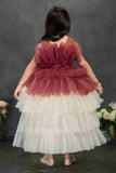 Maroon and Ivory Layered Tailback Party Dress For Girls