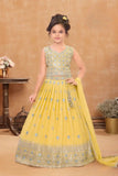 Elegant Yellow Sequins Embroidered Lehenga Choli With Dupatta For Girls