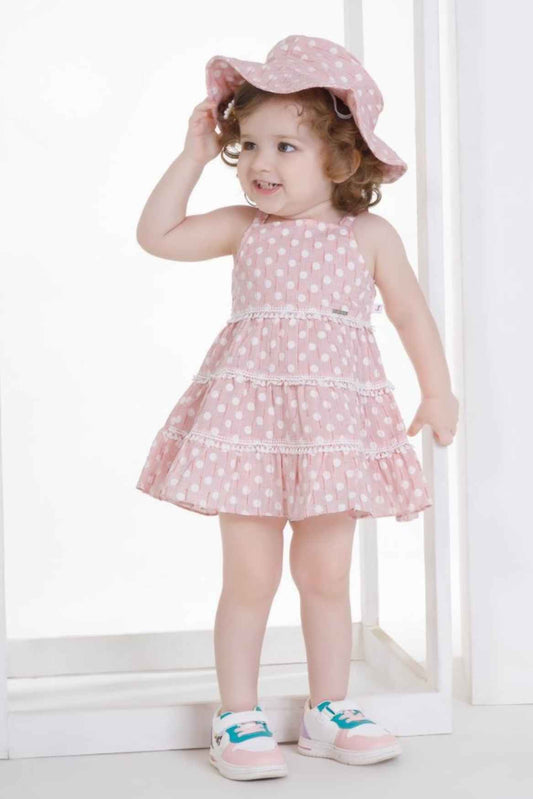 Pink Printed Cotton Casual Wear Frock For Girls