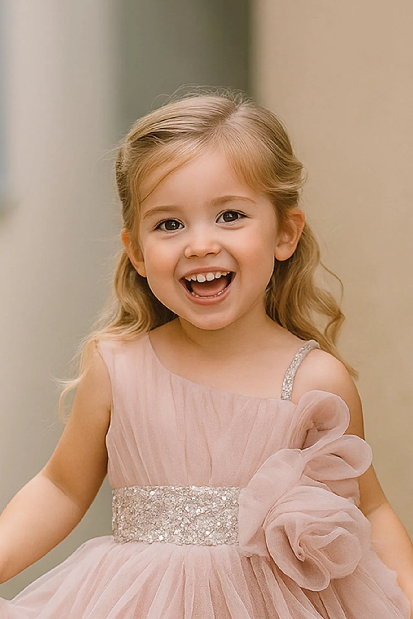 Dusty Pink Layered Ruffled With Sequins Party Frock For Girls