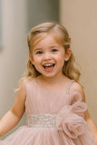 Dusty Pink Layered Ruffled With Sequins Party Frock For Girls