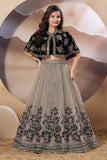 Midnight Black And Silver Floral Embroidered Lehenga Choli Set For Girls