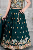 Teal Blue Floral Sequin Embroidered Lehenga Choli Set For Girls
