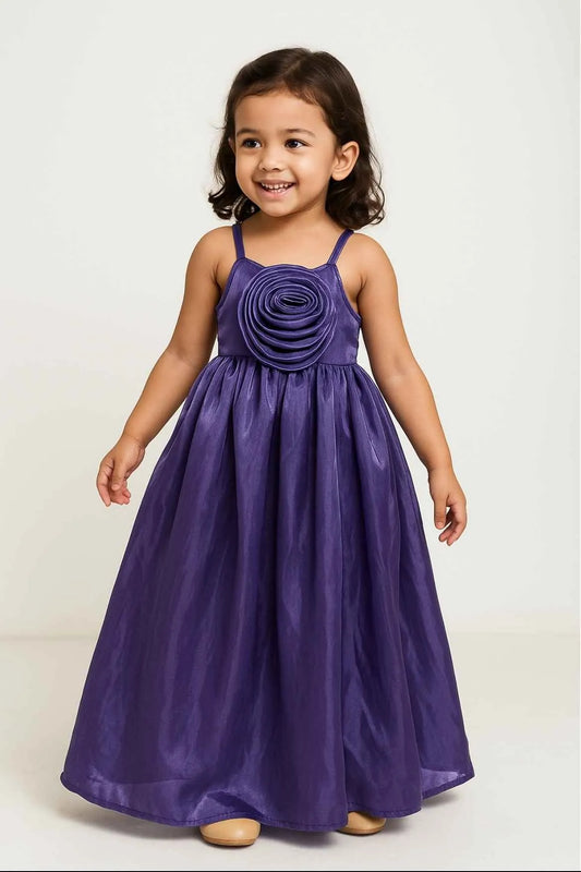 Purple Floral Embellishment Party Wear Gown For Girls