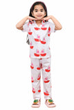 Soft & Stylish White & Red Boat Printed Night Suit Set for Girls