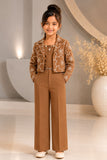 Mocha Embroidered Co-ord Set with Cropped Jacket For Girls