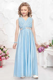 Sky Blue Pink Shimmer Party Gown For Girls