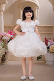 White Floral Appliqué Party Frock For Girls