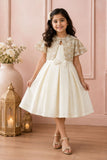 Ivory Embellished Party Frock with Lace Shrug and Bow Detail