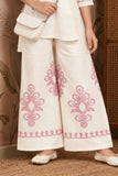 Girls Cream With  Pink Embroidered  Printed Kurta Palazzo Set Set For Girls