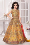 Golden Yellow Mirror Work Lehenga Choli with Dupatta For Girls