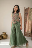 Olive Green Palazzo Set with Heavy Multicolor Embroidered Top For Girls