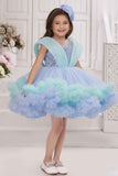 Blue Ruffle Party Frock with Sparkle Sequins Embellishment For Girls