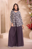 Wine Embroidered Palazzo Set with Dupatta For Girls