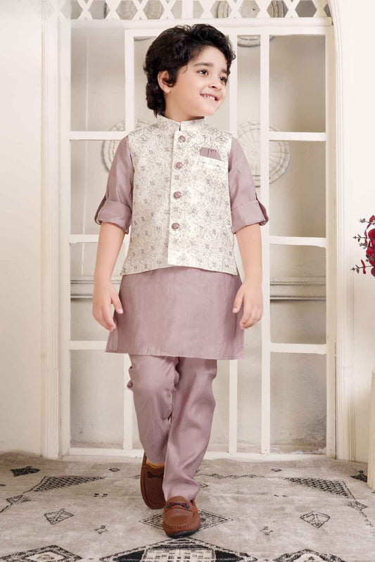 Onion Pink Kurta Set With Cream Bandi For Boys