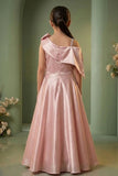 Girls Blush Pink One-Shoulder Party Wear Gown