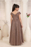 Fawn Shimmer Off-Shoulder Party Gown for Girls