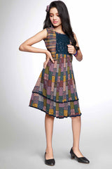 Rust Motif Printed And Sequin Work Casual Frock For Girls