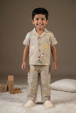 Beige Printed Night Suit Set For Boys