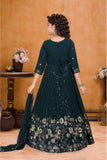 Classic Navy Blue Sequins Embroidery Ethnic Gown For Girl