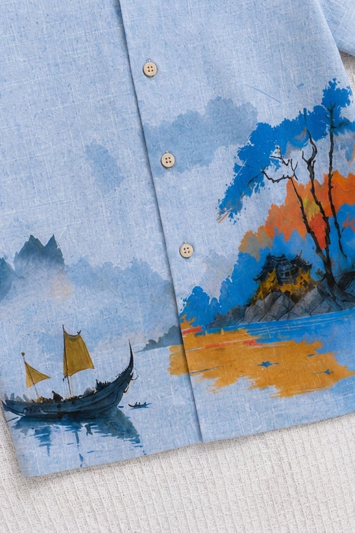 Sky Blue Scenic Landscape Printed Shirt