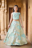 Sky Blue Zari Embroidered Lehenga Choli Set For Girls