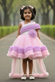 Pink & Lavender High-Low Ruffle Frock For Girls