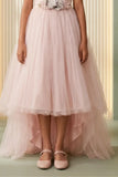 Girls Blush Peach Off Shoulder High Low Party Frock
